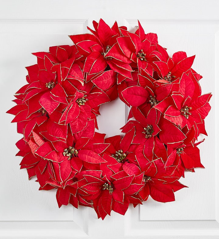 Shimmering Poinsettia Wreath 20"