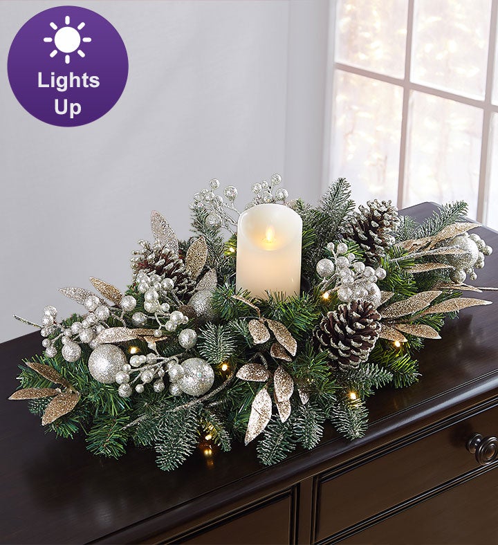 Winter Splendor Metallic Centerpiece with LED Candle