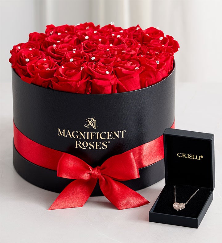 Magnificent Roses® Preserved Sparkle Red Roses with Necklace