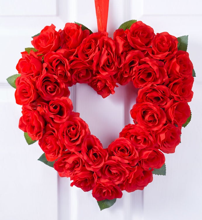 Keepsake Red Rose Heart Wreath 16"