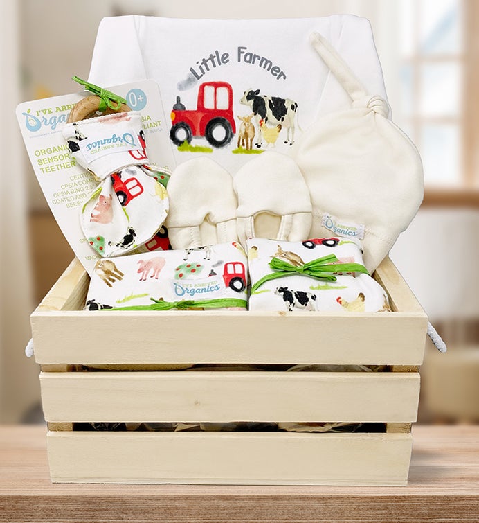 Personalized I've Arrived Organics Baby Gift Crate Gender Neutral Honeybees 0-3M Long Sleeve | 1-800-Flowers Occasions Delivery