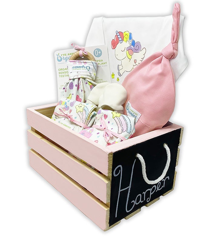 Organics Gift Basket in Pink Enchanted Unicorn