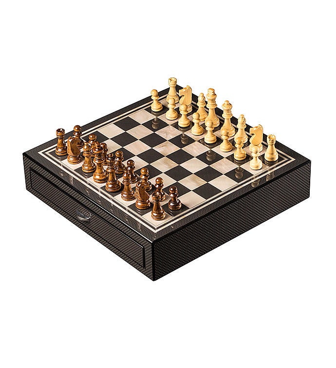 Carbon Fiber & Mother Of Pearl Chess Set