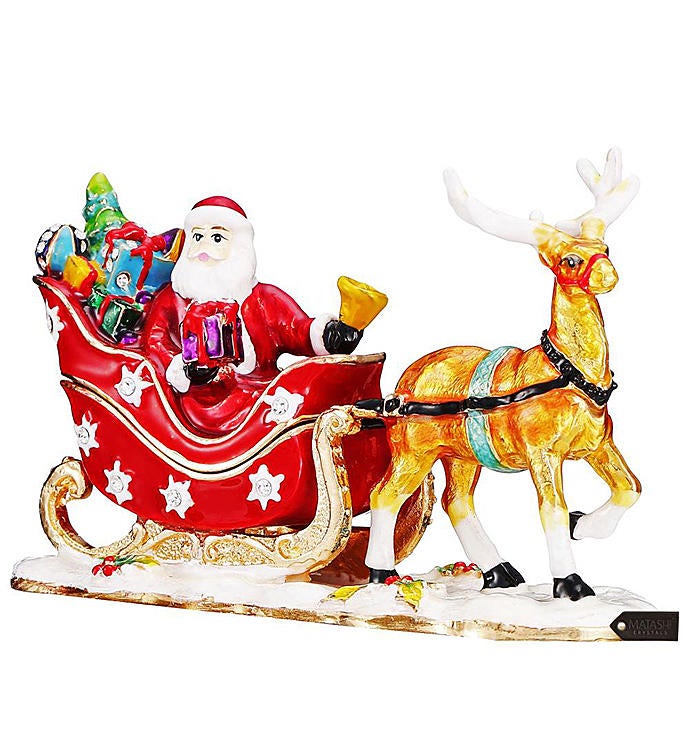 Trinket Box   Hand Painted Santa's Reindeer