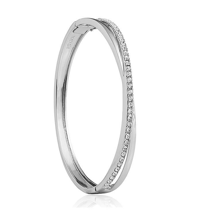 18k White Gold Double Bangle with Crystals