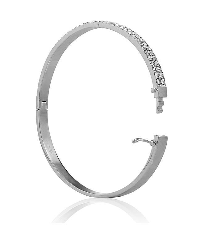 White Gold Plated 2 Row Pave Design Bangle