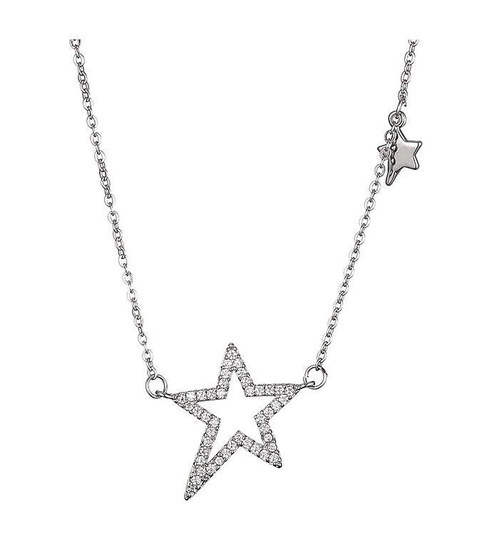 Rhodium Plated CZ Star Chain Necklace for Women