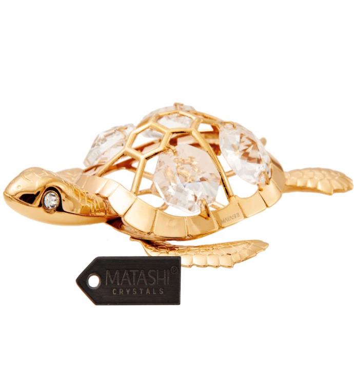 Gold Plated Crystal Studded Sea Turtle Ornament