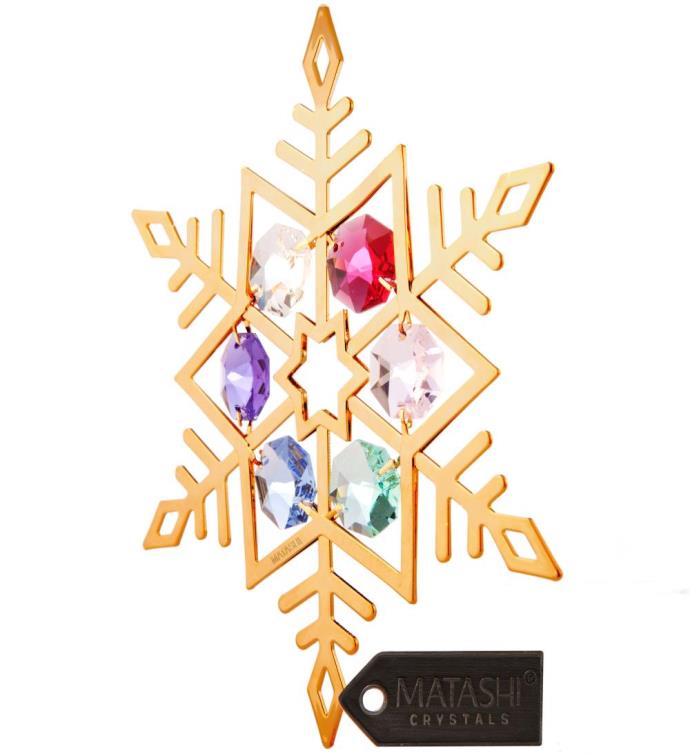 Gold Plated Crystal Studded Snowflake Ornament