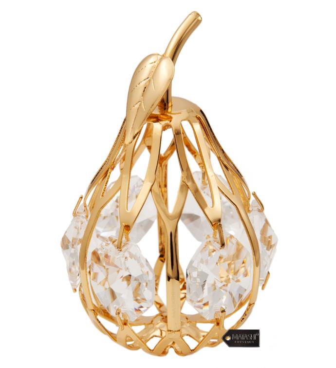 Gold Plated Crystal Studded Mini Pear Ornament