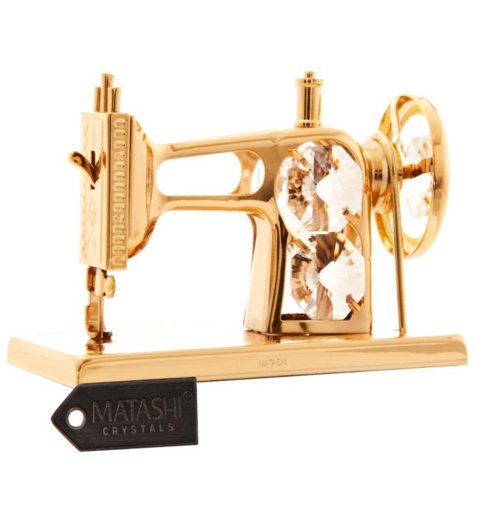 Gold Plated Crystal Sewing Machine Ornament