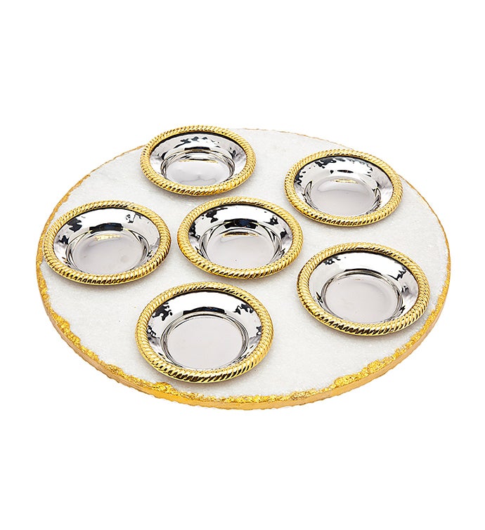 White Marble / Gold Seder Plate