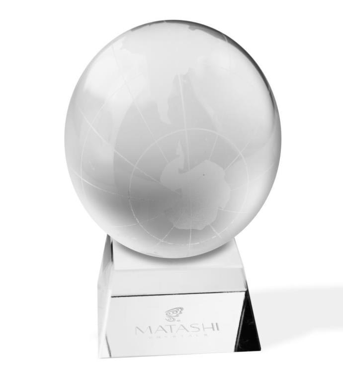 Crystal Paperweight with Etched Globe Ornament