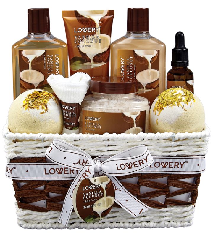 Vanilla Coconut Home Spa Basket Set, 9 Piece