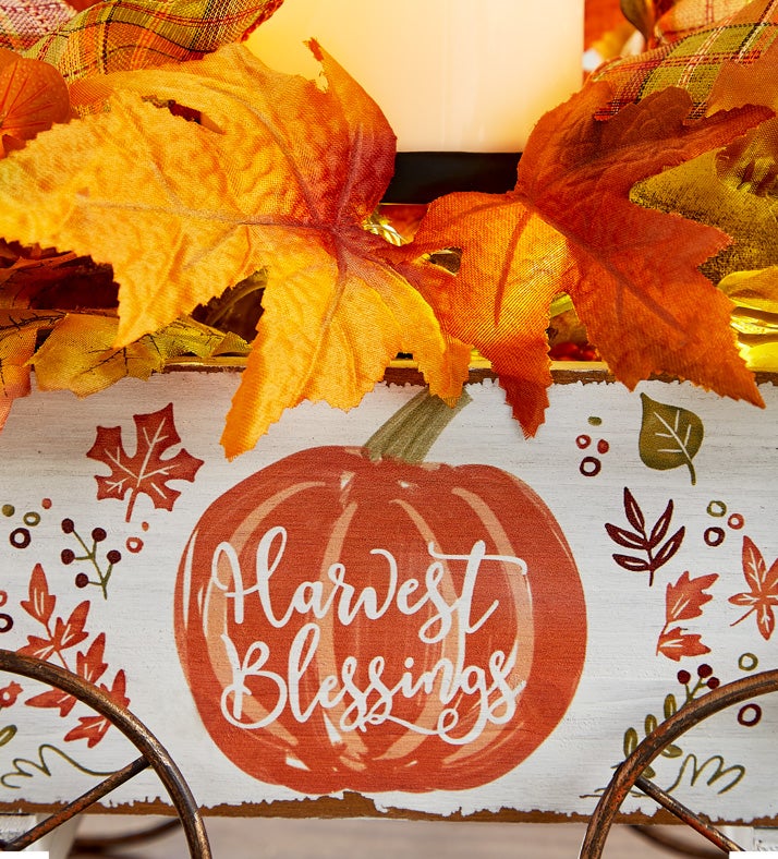 Harvest Blessings Wagon Centerpiece with Lights