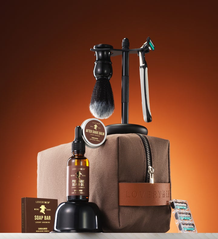 Beard Shaving Kit in Luxury Brown Leather Bag