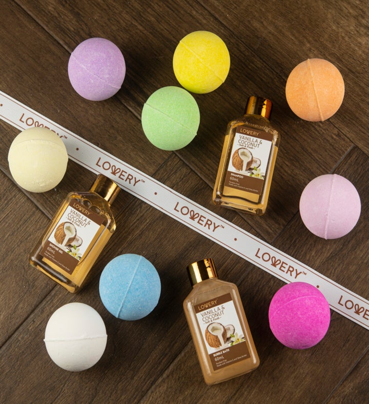 Bamboo Bathtub Caddy Tray with Scented Bath Bombs