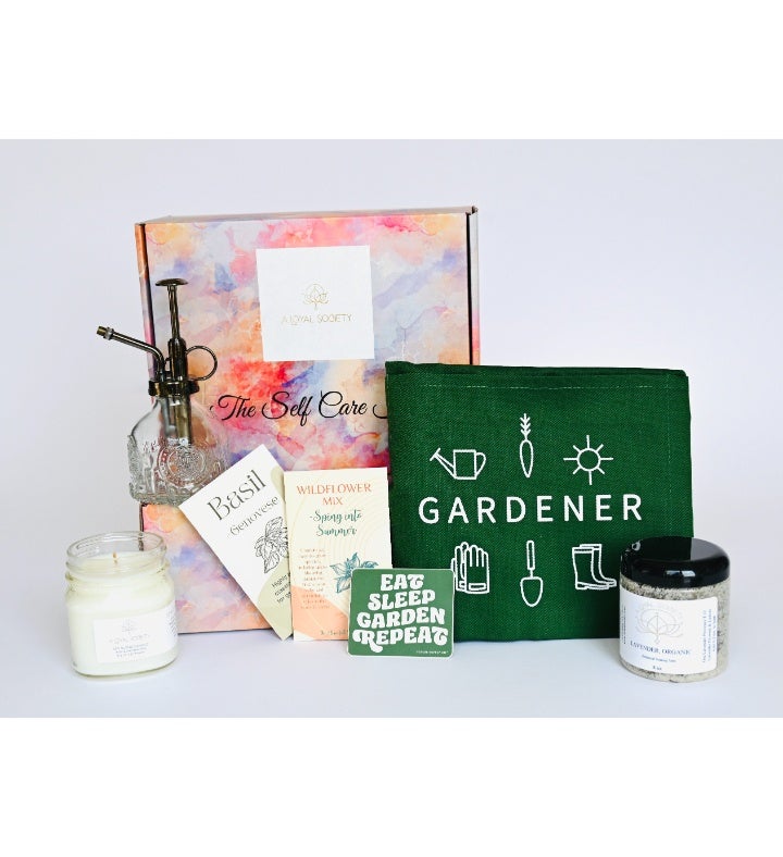 Plant Mom Gift Box, Cream Apron & Lavender Candle
