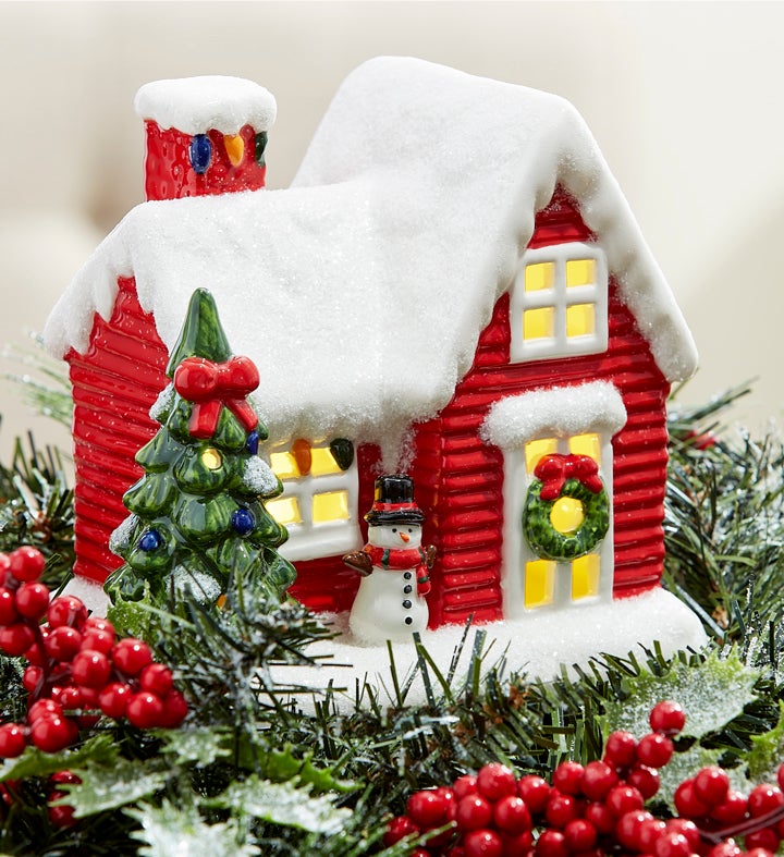 Cheerful Christmas Cottage Centerpiece