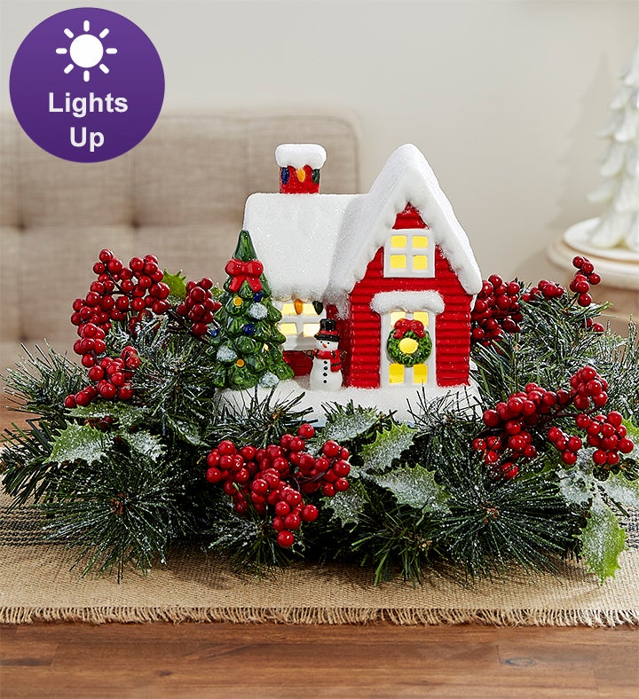 Cheerful Christmas Cottage Centerpiece