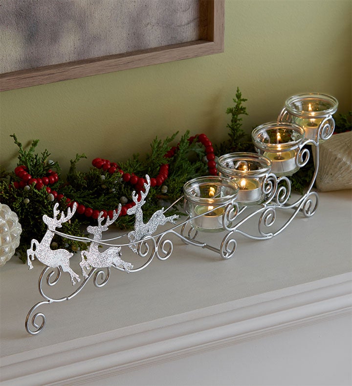 Sparkling Reindeer Sleigh with Tealight Candles