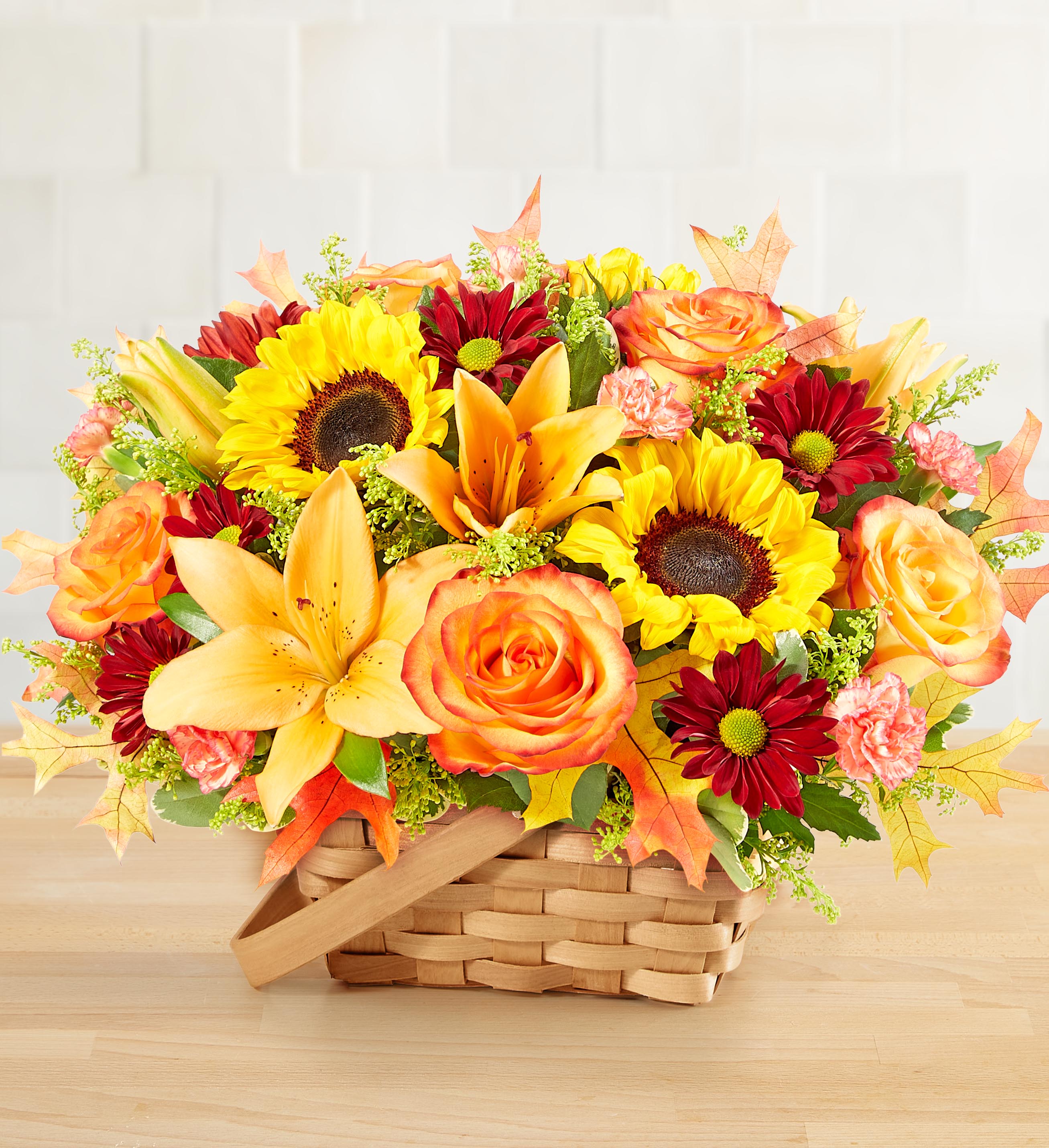 Sympathy Arrangement In Basket (Large) - Multicolor Bright Mixed Flowers