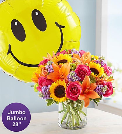 Floral Embrace™ with Jumbo Smile Balloon