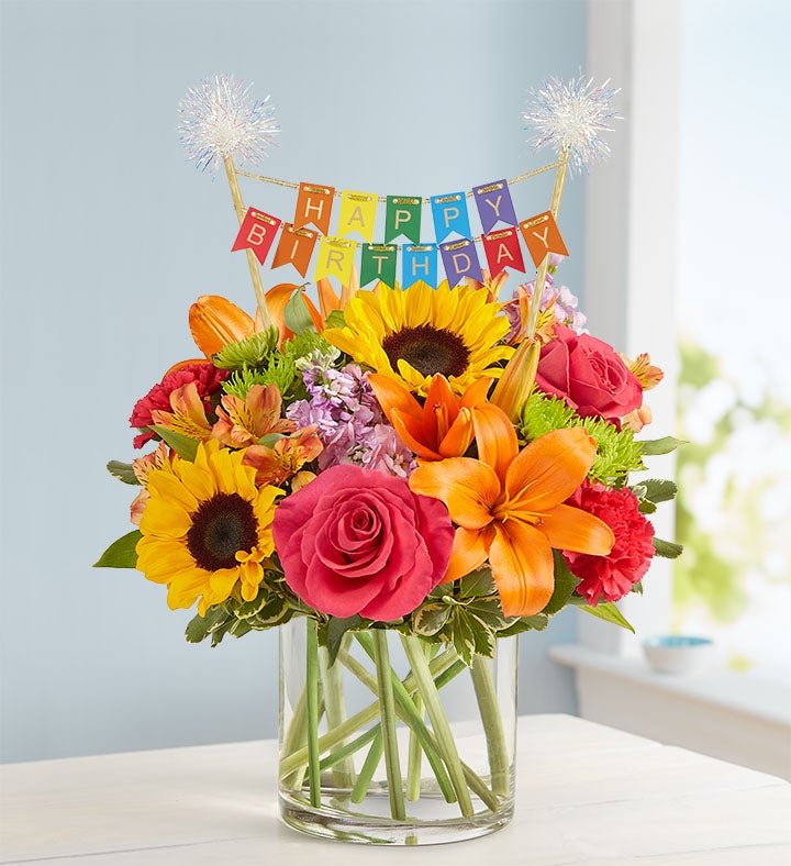 Floral Embrace™ with Happy Birthday Banner