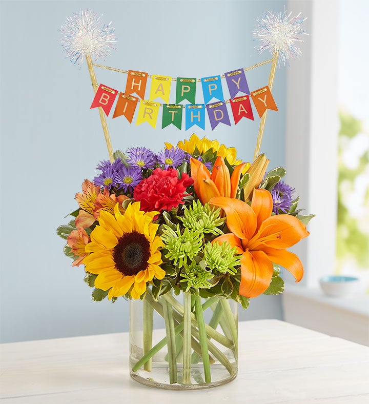 Floral Embrace™ with Happy Birthday Banner