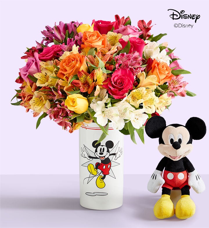 Disney Mickey Mouse Vase with Rose &amp; Peruvian Lily Bouquet