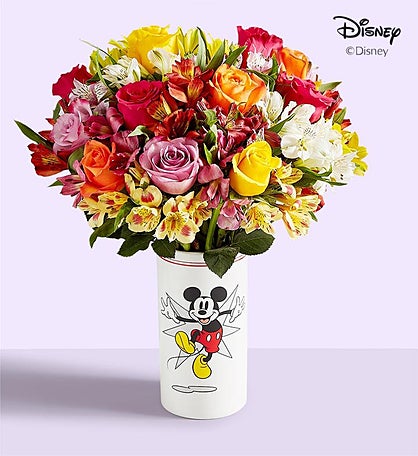 Disney Mickey Mouse Vase with Rose & Peruvian Lily Bouquet