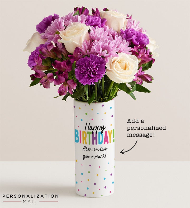 Happy Birthday Bouquet with Personalized Vase