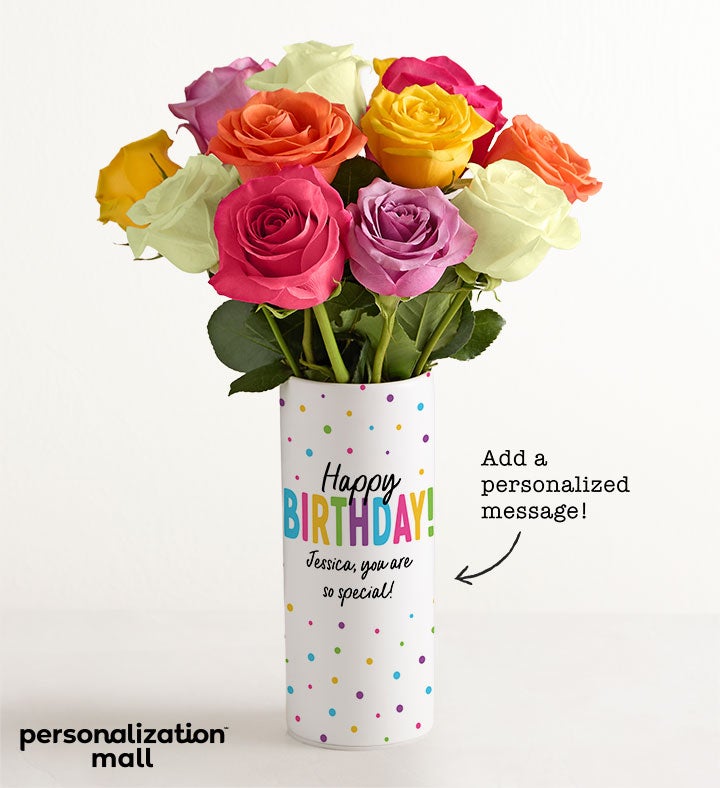 Happy Birthday Bouquet with Personalized Vase