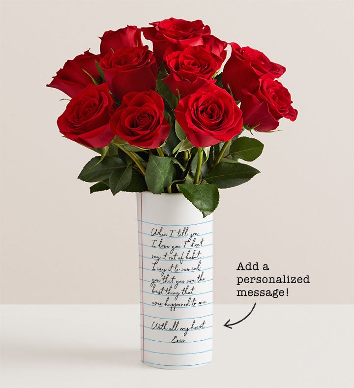 Love Notes Bouquet with Personalized Vase