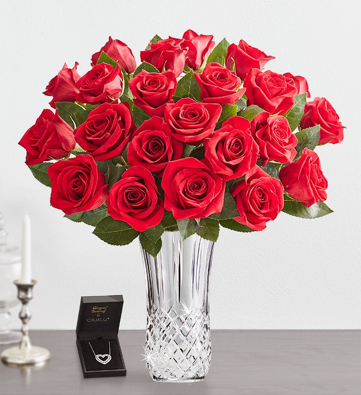 Two Dozen Red Roses with Luxury Posh™ Vase