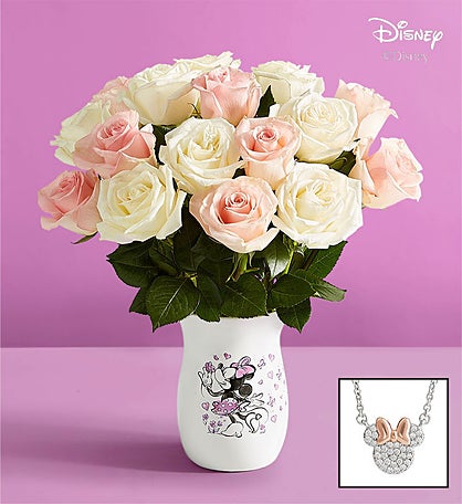 Disney Minnie Mouse Vase with Lovely Mom Roses, 18 Stems