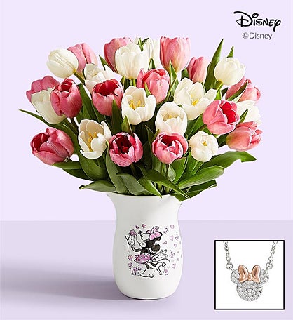 Disney Minnie Mouse Vase with Sweet Spring Tulip, 30 Stems