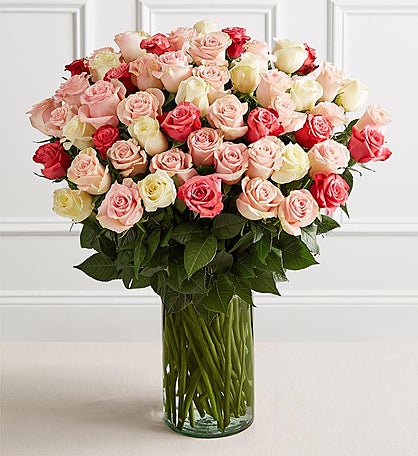 Spectacular Rose™ 100 Long Stem Pink & White Rose Bouquet