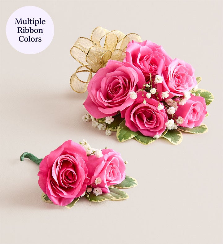 Hot Pink Spray Rose Corsage & Boutonniere