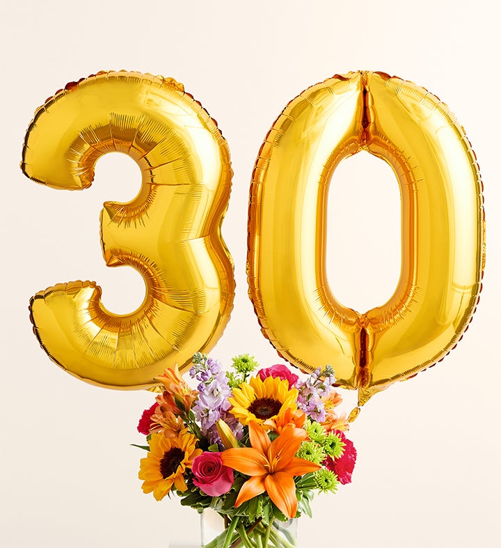 Floral Embrace™ with Number 30 Balloons