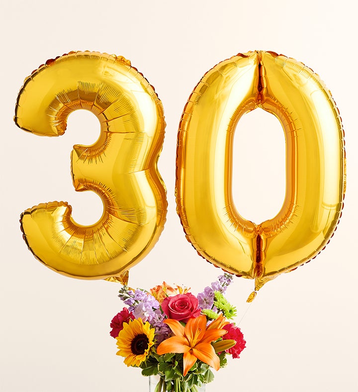 Floral Embrace™ with Number 30 Balloons