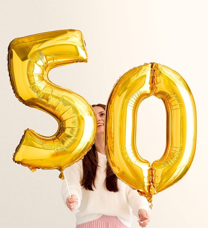 Floral Embrace™ with Number 50 Balloons