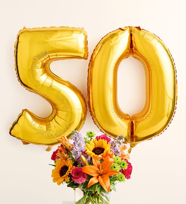Floral Embrace™ with Number 50 Balloons