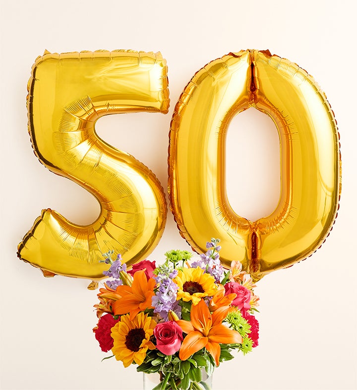 Floral Embrace™ with Number 50 Balloons