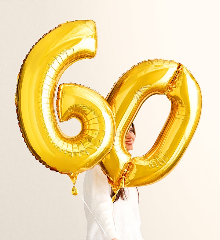 Floral Embrace™ with Number 60 Balloons