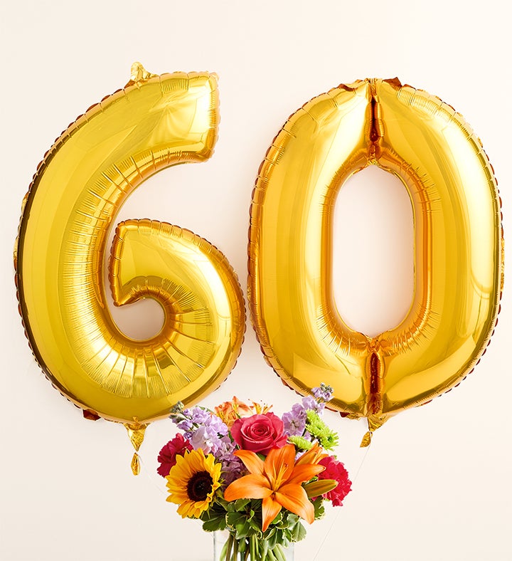 Floral Embrace™ with Number 60 Balloons