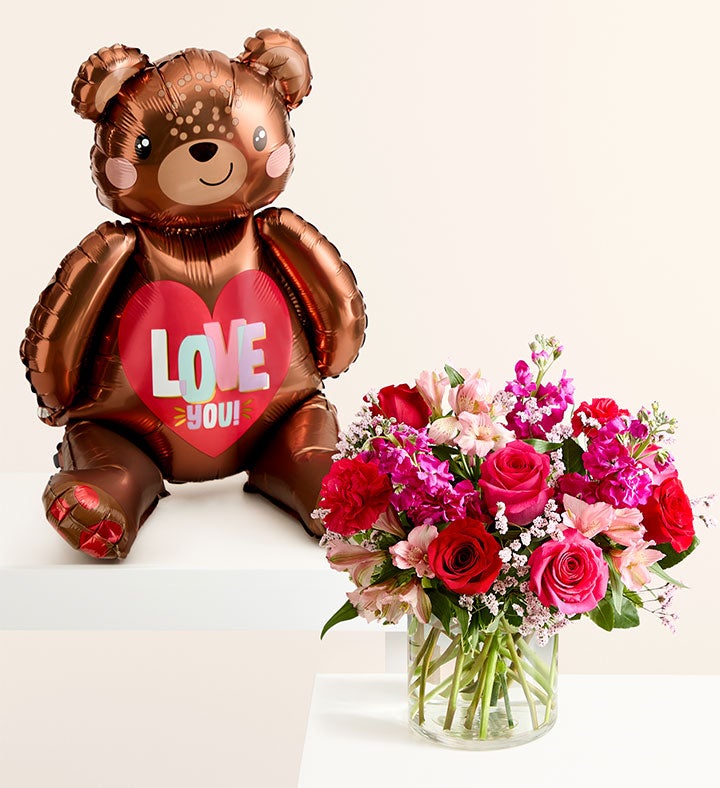 Floral Fantasy™ Bouquet with Love Bear Balloon