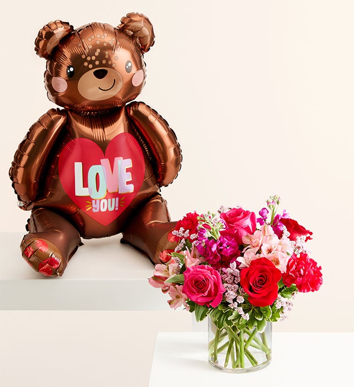 Floral Fantasy™ Bouquet with Love Bear Balloon