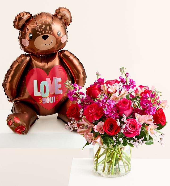 Floral Fantasy™ Bouquet with Love Bear Balloon