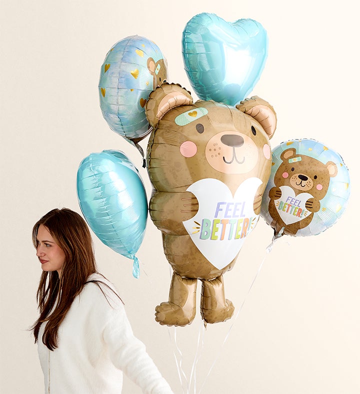 Floral Embrace™ with Feel Better Bear Balloon Bouquet